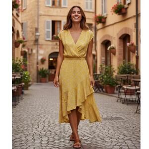 Maeve Fete Dress Womens S Midi Anthropologie Spring Floral Stretch Cinch Waist